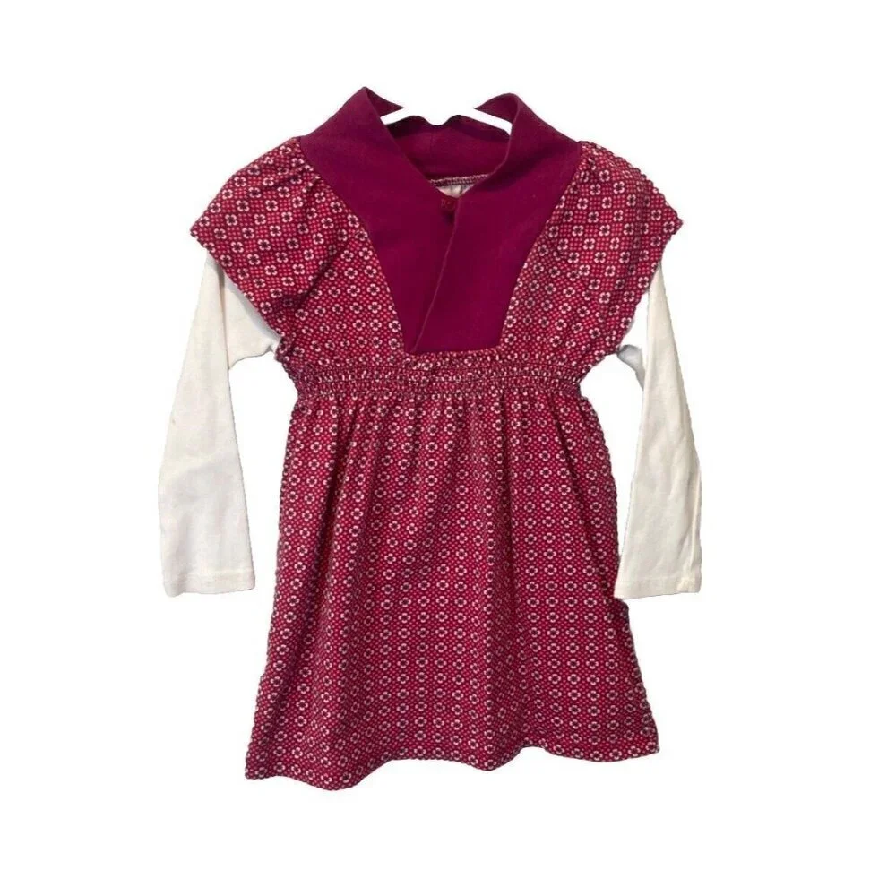 TEA COLLECTION Girls Dress- Sz 2 - Pink/Fuschia FLORAL Pattern Long Sleeve